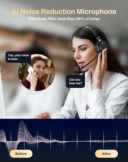 USB Headset with Microphone for PC & Laptop - Noise Reduction On-Ear Wired Headphones with in-Line Volume Control, Call Answer Button for MS Teams, IP Phones, Work, Zoom, Skype