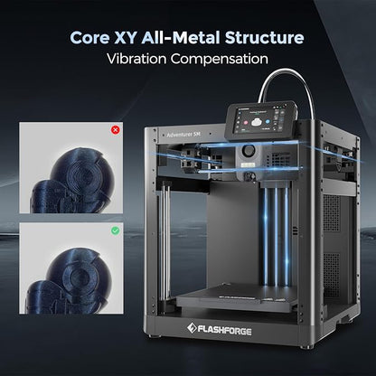 FLASHFORGE Adventurer 5M 3D Printer with Fully Auto Leveling, Max 600mm/s High Speed Printing, 280°C Direct Extruder with 3S Detachable Nozzle, CoreXY All Metal Structure, Print Size 220x220x220mm