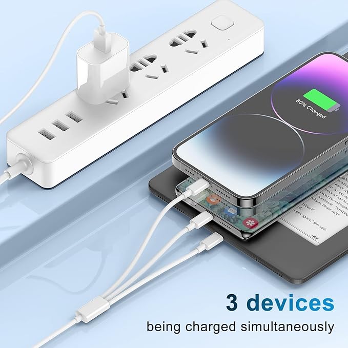 Multi Charger Cable 6Ft 2Pack, 3 in 1 Charging Cord, Universal Phone Charger, Multiple Charger Wire USB-A to Lightning/USB-Type C/Micro USB Connectors for Cellphone, Tablets and More (Charging Only)