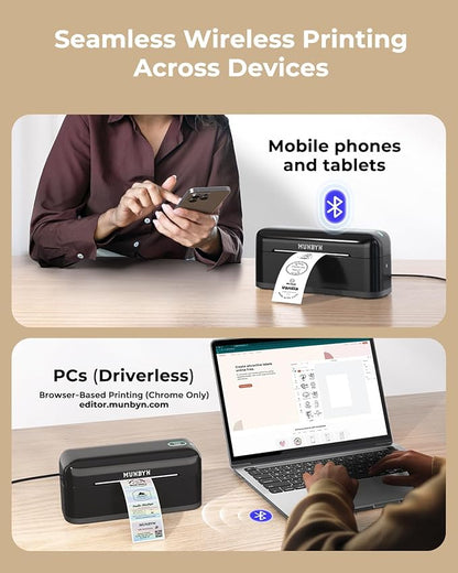 MUNBYN Bluetooth Thermal Label Printer RealWriter RW402B, 4x6 Shipping Label Printer for Small Business, Compatible with Android, iPhone and Windows, Mac, Chromebook, Ebay, USPS, FedEx, Shopify