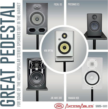 AxcessAbles Studio Monitor Speaker Stands Pair. 80lb Capacity per Stand. Adjustable Height 26" - 42". Metal Constructed Stands Ideal for Surround Sound, Bookshelf and Monitoring Speakers