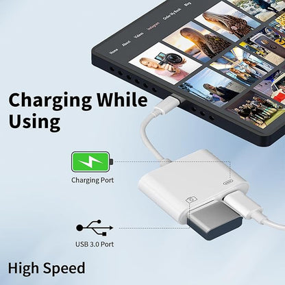 [Apple MFi Certified] Lightning to USB Camera Adapter for iPhone, iPad to USB 3.0 Female OTG Adapter with Charging Port, Plug and Play, Support Card Reader, USB Flash Drives, Keyboard