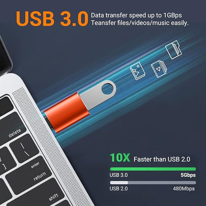 𝟒𝐏𝐚𝐜𝐤 𝐔𝐩𝐠𝐫𝐚𝐝𝐞𝐝 USB to USB C Adapter,USB C Male to USB 3.0 Female OTG Converter for iPhone 16 15 14 13 Plus Pro Max,Apple Watch,Airpods,S24 Ultra, Gender Changers OTG Adapters - Orange