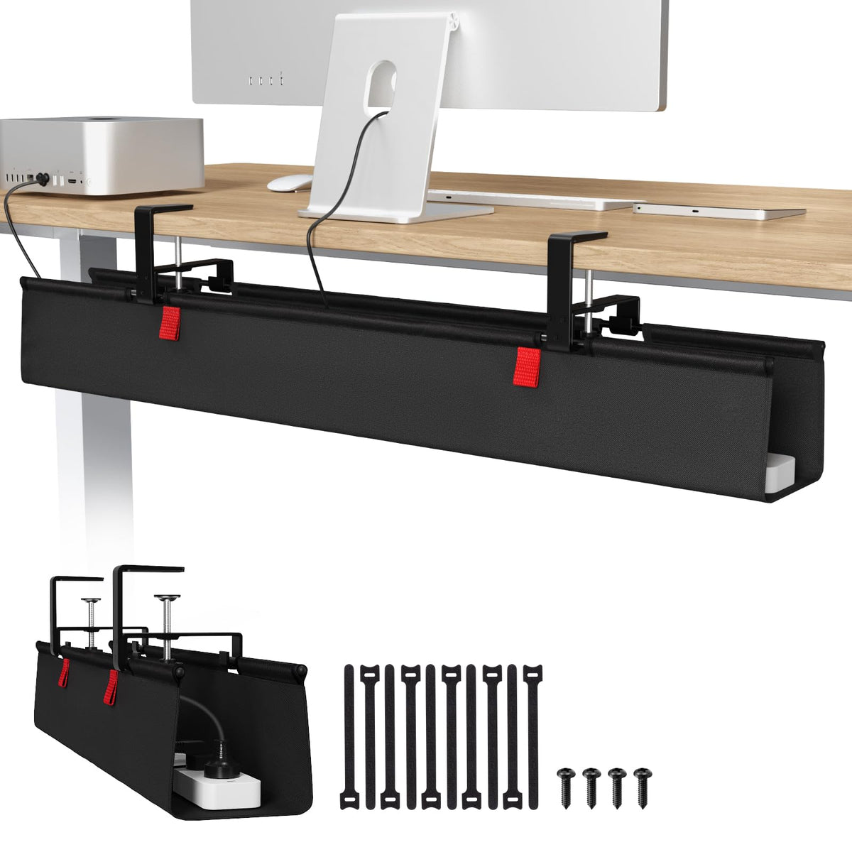 Univivi No Drill Under Desk Cable Management Tray, 48 inch Cable Management