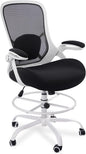 HYLONE 400lbs Heavy Duty Drafting Chair 5" Thickened Seat Office Chair with Flip-Up Armrests Tall Ergonomic Computer Chair with Lumbar Support and Adjustable Footrest Ring Standing Desk Chair (Black)