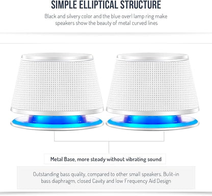 SW102 Computer Speakers, 5Wx2, Deep Bass in Small Body, Stereo 2.0 USB Powered 3.5mm Aux Multimedia Speakers, Built-in Bottom Bass Radiators, PC Laptop Desktop Speakers, White