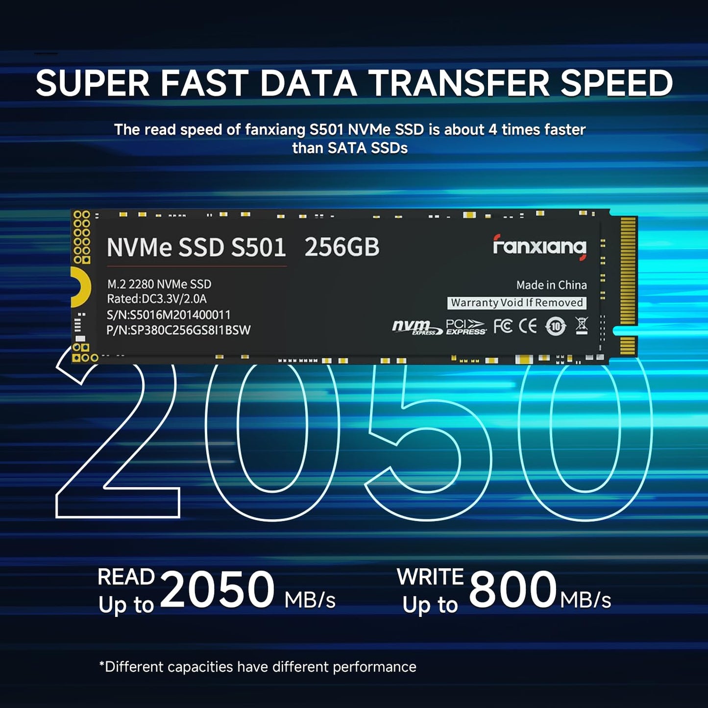 fanxiang S501 256GB NVMe SSD 3D NAND1.3 PCIe Gen3x4 M.2 2280 Internal Solid State Drive (Read Speed up to 2,050 MB/s) Compatible with Laptop & PC Desktop