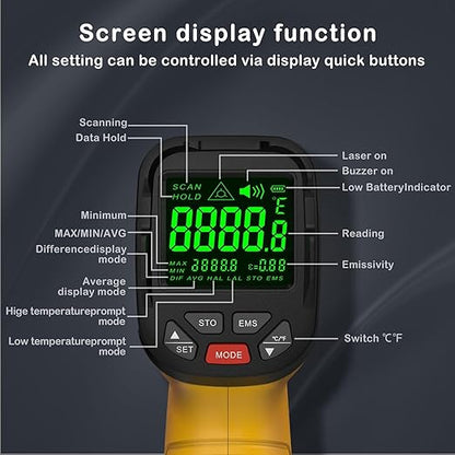 Infrared Thermometer High Temperature Gun -58℉~2732℉, 50:1 Distance Ratio, Digital Laser IR Temp Gun for Cooking, Pizza Oven, Engine, Kilns, Forges, Industry, and Home Repair.