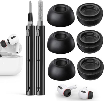 Memory Foam Replacement Ear Tips Compatible with AirPods Pro 2nd/1st Generation,with Noise Reduction Hole & Built-in dust Guard Screen,for USB-C Charging Case with Cleaner kit -Black