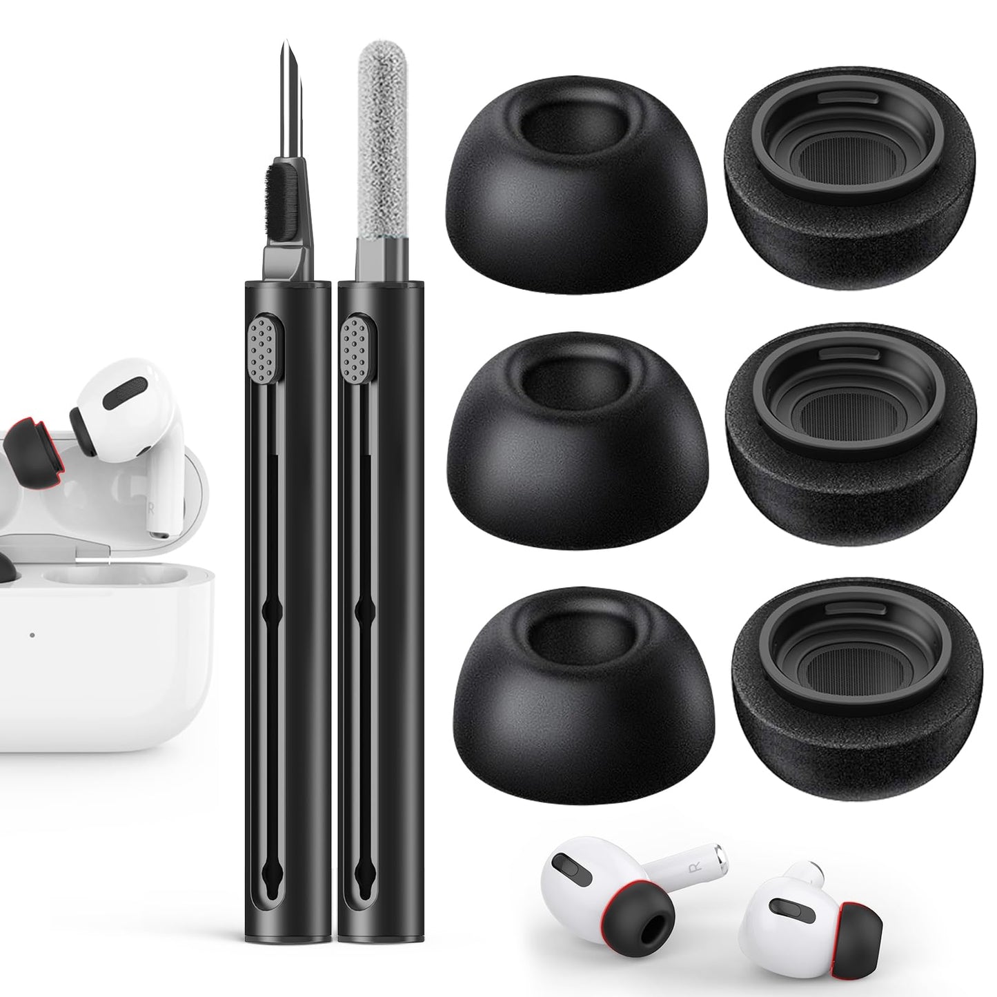Pohgelan Memory Foam Replacement Ear Tips for AirPods Pro 2nd/1st-Balck