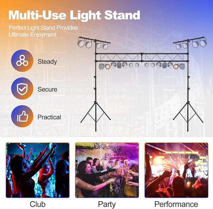 S AFSTAR DJ Light Stand, 14 FT Heavy Duty Metal Lighting Truss System W/Adjustable T Bars, 32 Mounting Points & Triangle Foot, Portable Truss DJ for Audio Stage, 220 Lbs Load (Lights Not Included)