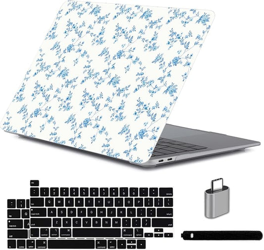 LanBaiLan Compatible for MacBook Pro 13‘’ with Touch Bar 2022 2021 2020 2019 2018 2017 2016 Release M1 M2 A2338 A2289 A2251 A2159 A1989 A1706 A1708 Protective Case & Keyboard Cover, Engraved Floral