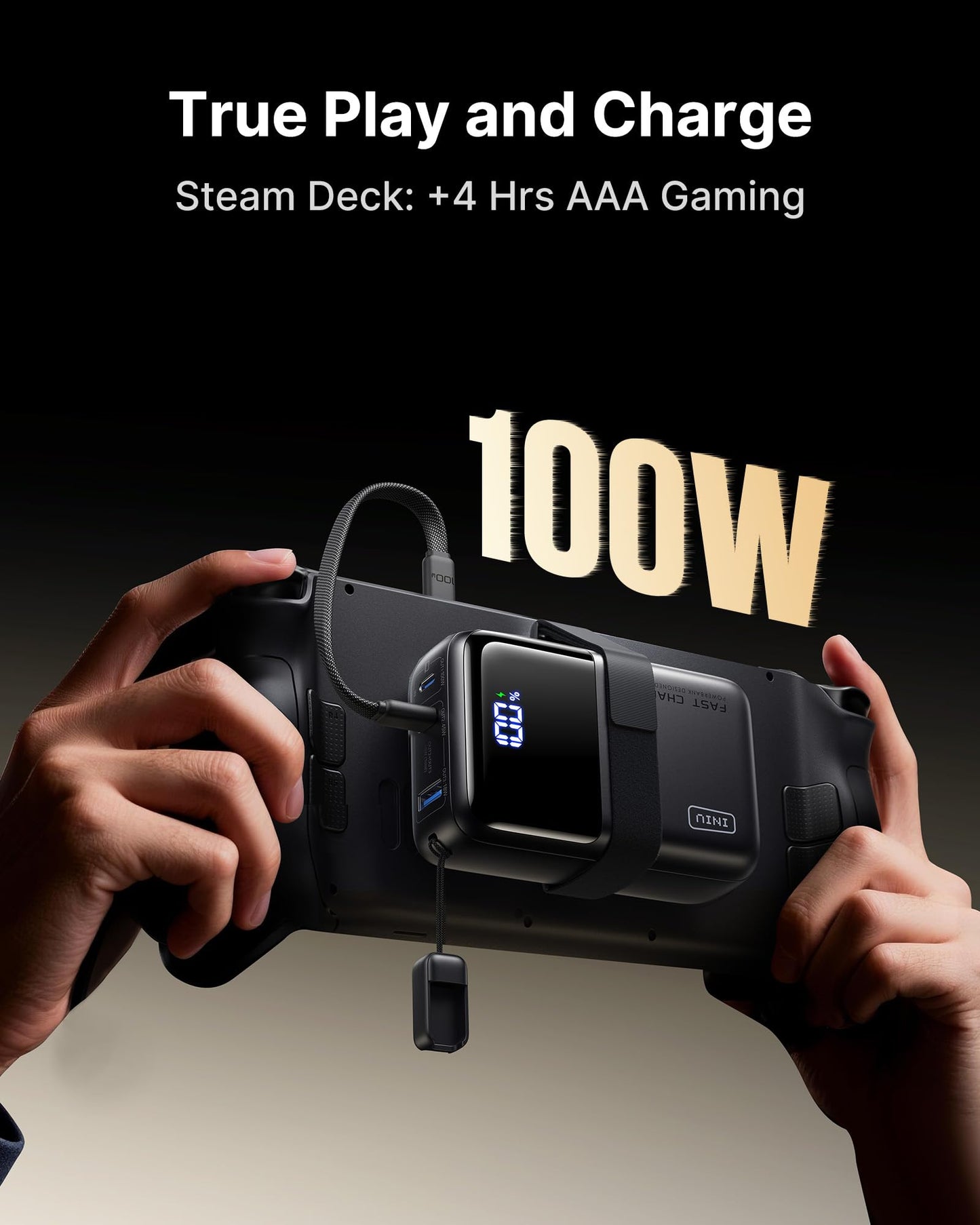 INIU 100W Fast Charging Power Bank, Smallest 25000mAh High Capacity Laptop Portable Charger, 3-Port Battery Phone Pack with Detachable USB C Cable for Flight-Safe iPhone MacBook Dell Steam Deck etc