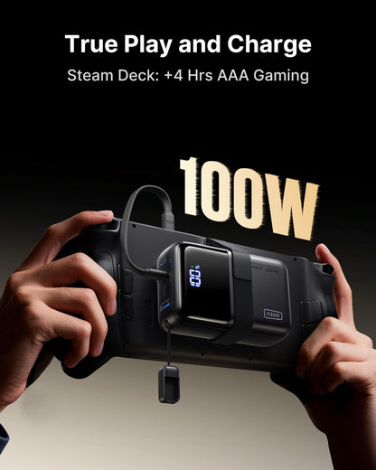 INIU 100W Fast Charging Power Bank, Smallest 25000mAh High Capacity Laptop Portable Charger, 3-Port Battery Phone Pack with Detachable USB C Cable for Flight-Safe iPhone MacBook Dell Steam Deck etc