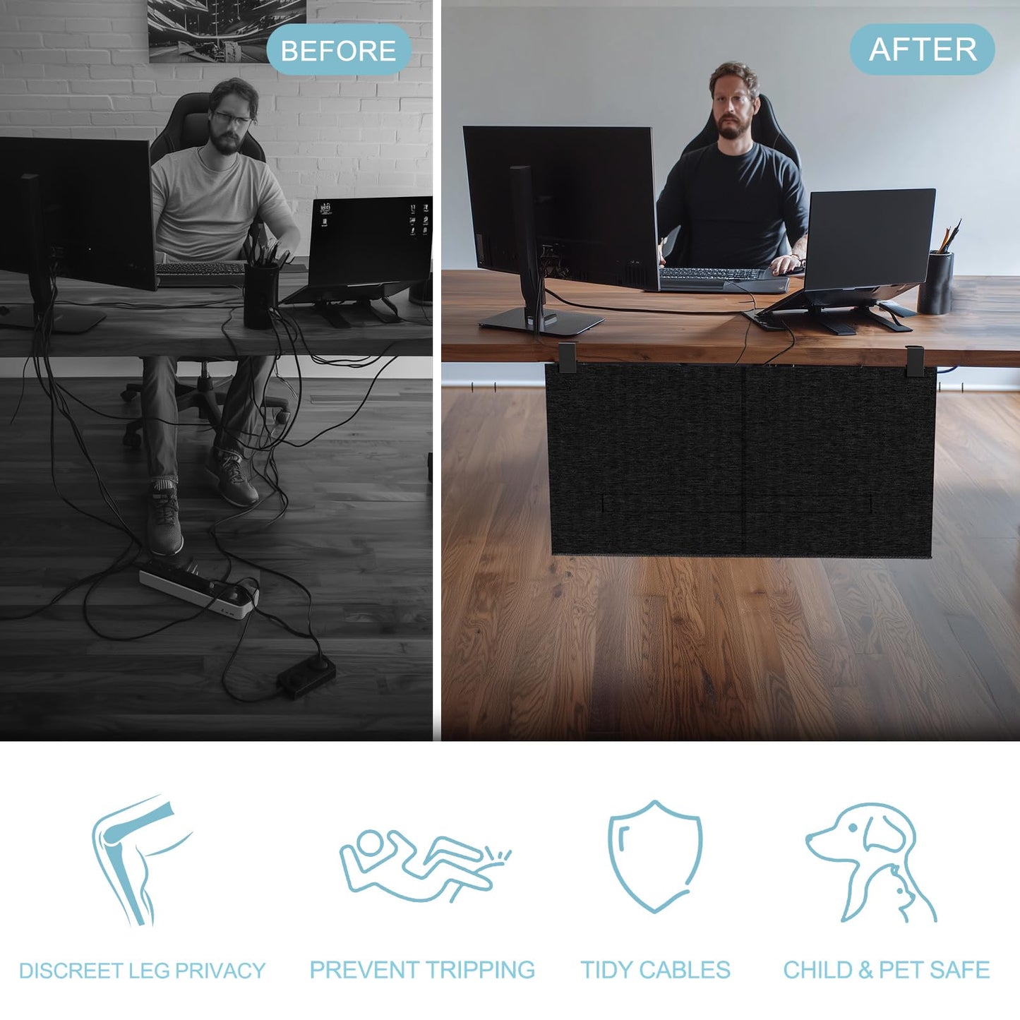 Under Desk Privacy Panel and Cable Management, 24" Felt Modesty Panel Kit