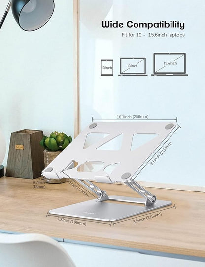 Aoviho Adjustable Laptop Stand for Desk,Portable Laptop Stand Holder and Riser,Foldable Aluminum Notebook Computer Stands for MacBook Air Pro HP Lenovo Dell Samsung Chromebook, 10-15.6 inch, Silver