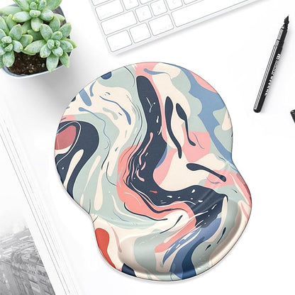 ITNRSIIET Ergonomic Mouse Pad with Gel Wrist Support Small Wrist Rest Smooth Surface Non-Slip PU Base Comfortable Office Supplies Pain Relief, 8.7 x 7.2 inches, Art Style Pattern