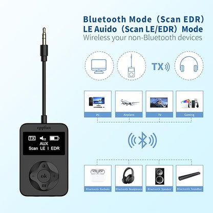 eppfun Bluetooth Auracast Transmitter, LC3, AptX Lossless, AptX HD, USBC/3.5mm Aux Inputs, Bluetooth 5.4, Qualcomm Chip, for TV, PC,Airplane,Phones