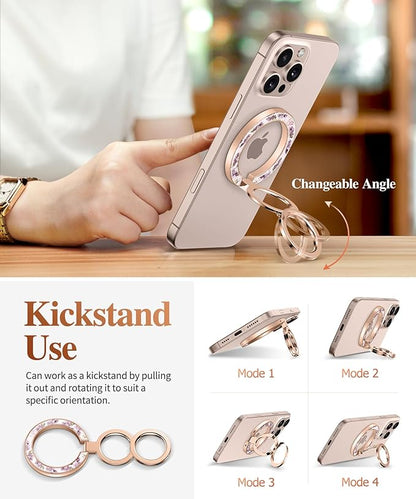 GVIEWIN Magnetic Phone Ring Holder, Compatible with MagSafe Phone Grip with Adjustable Stand, Magnet Phone Ring Kickstand for iPhone 16 Pro Max/Plus/15/14/13/12 Series/Other Phones (Cherry Blossoms)