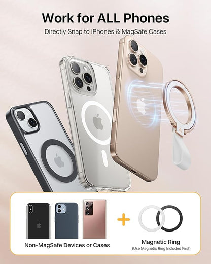 andobil [2025 Unrivaled Stability] Magnetic Phone Grip Holder for MagSafe Ring Stand Holder Kickstand Compatible with MagSafe Accessories for iPhone 16 Pro Max Plus iPhone15/14/13/12&Android,Rosegold