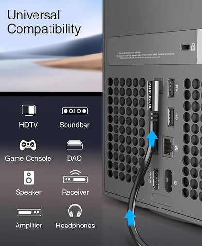BlueRigger Optical Audio Toslink Cable - 25FT (90 Degrees Optical Cable for Soundbar, 360 Degree Rotatable Right Angle, S/PDIF Digital Toslink) - Fiber Optic Compatible with HDTV, Game Console, DVR