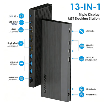 Laptop Docking Station,WAVLINK Triple monitors dock,Dual DisplayPort,HDMI