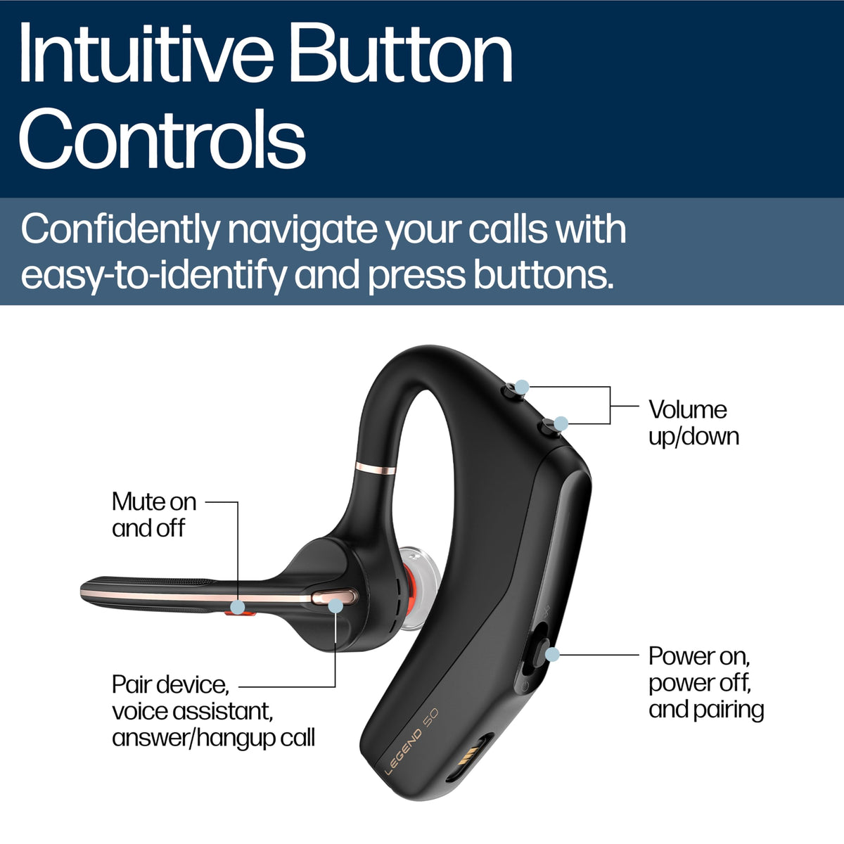 Poly Voyager Legend 50 UC Bluetooth Headset with Charging Case - 4 Noise-Canceling Mics, AI NoiseBlockAI & WindSmart Tech - Bluetooth Headphones with Mic, Smart Call Controls, All-Day Comfort