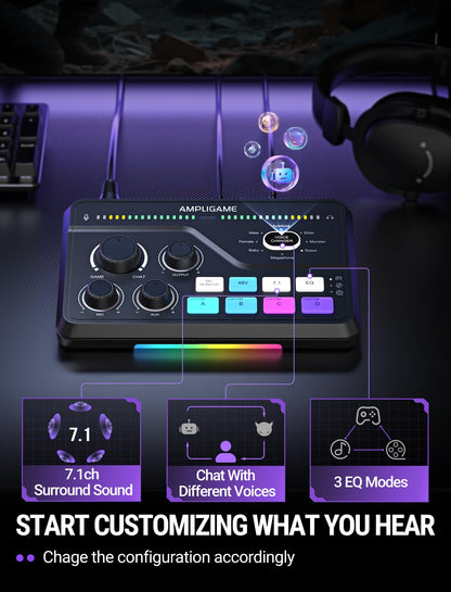 FIFINE SC8 Gaming Audio Mixer for Live Streaming with 7.1ch Surround sound