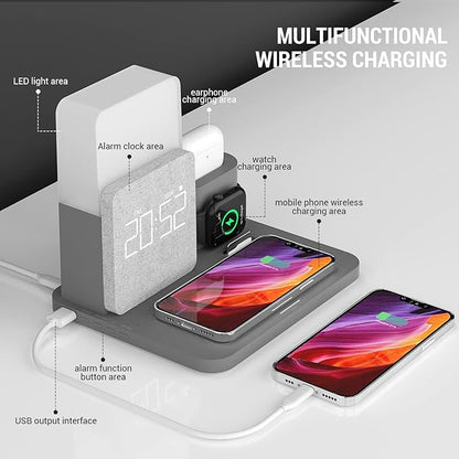 Wireless Charging Station, 3 in 1 Charging Station, Alarm Clock with Wireless Charger, Night Light, iPhone 12/13/14/15/16 Pro/13 Mini/13 Pro Max/12 pro, AirPods