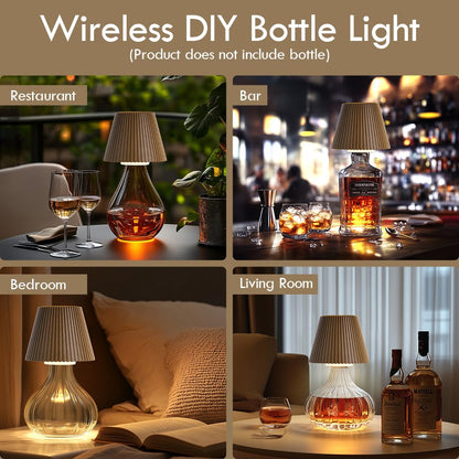 WILIT Wireless Bottle Lamp, 3-Level Brightness Rechargeable Cordless Table Lamp Shades, Night Light, Battery Operated Lamp for Bedroom, Bar Decorations for Home, Gifts for Mom Dad