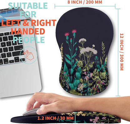 Kuosgm Ergonomic Mouse Pad Wrist Support with Memory Foam Massage Bulge, Carpal Tunnel Pain Relief Mousepad Wrist Rest for Mouse(12x8 inch, Midnight Floral)