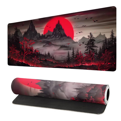 Extended Gaming Mouse Pad, Large Desk Mat XL Anime Mouse Pad Waterproof with Stitched Edges, Non-Slip Desktop Pad for Home and Office, Level Up Your 31.5x11.8 Inch (Darkness Red Moon2)