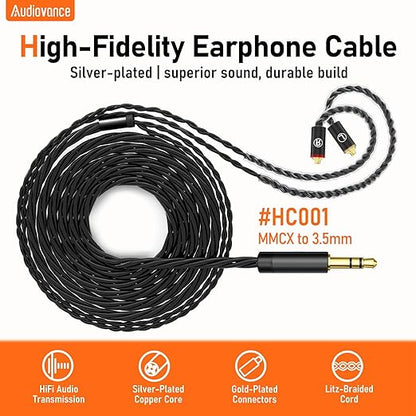 Premium HiFi IEM Cable - Silver-Plated 3.5mm to MMCX Cord, Lossless-Sound in-Ear Monitor Cables for Vibes 201/202, Shure SE215/315/425/535/846-Black (HC001)