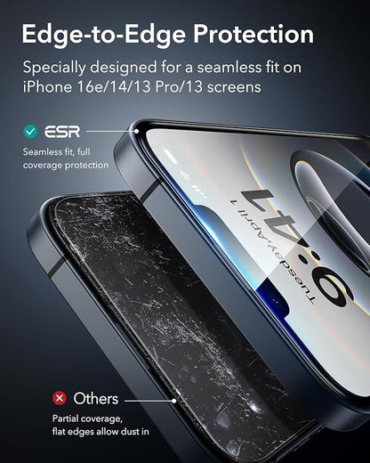 ESR 3 Pack for iPhone 16e/iPhone 14/iPhone 13/iPhone 13 Pro Screen Protector, [9H Hardness] [Military Grade Shatterproof] Tempered Glass Film with Easy Installation Tool, Scratch Resistant