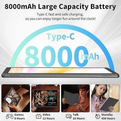 2025 Tablet, Android 14 Tablets 10 inch with Keyboard, 26GB RAM+256GB ROM(2TB Expand), 2-in-1 Tablets with 8-Core, 8000mAh, 5G WiFi, Widevine L1, GMS, with Case, Keyboard, Mouse, Stylus(Black)