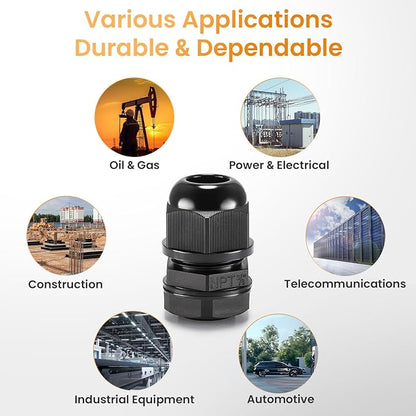 QILIPSU 12pcs 3/8" NPT Cable Gland Waterproof IP68 Nylon Cable Pass Through Cord Grip Connector Strain Relief Wire Grommet