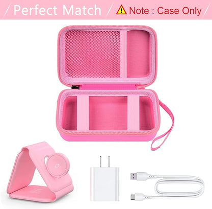 Travel Case for UCOMX for Nano/for Iseyyox/for LISEN/for RTOPS 3 in 1 Wireless Charger, Foldable Magnetic Charging Station Storage Holder Bag for Fast Charge Pad Cable and Adapter, Pink-Box Only