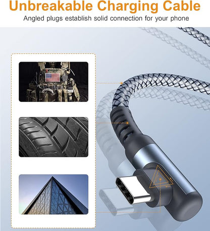 sweguard USB Type C Charger Cable Right Angle [3-Pack, 10FT+6.6FT+3.3FT] Nylon Braided Cord for iPhone 16 15 Pro Max Plus, Samsung Galaxy S25 S24 S23 S22 S21 S20 S10 Note Flip A54 A53, Pixel LG Moto