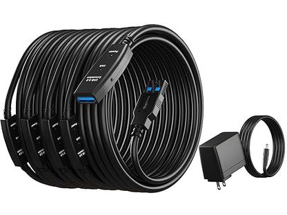 100 Feet Active USB Extension Cable 3.0 Male to Female with 3 Extension chipsets Signal Booster - Repeater Cord 30 Meters / 100 Feet (AC Power Supply Included)