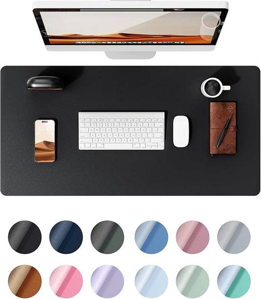 YSAGi Large Extended PU Leather Desk Pad Protector – Non-Slip Waterproof Desk Mat for Office & Home, Easy Clean Mouse Pad & Laptop Writing Blotter 35.4"x17" Black