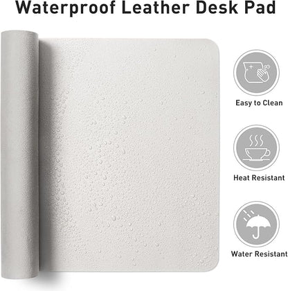 Aothia Leather Desk Pad Protector, Mouse Pad,Office Desk Mat, Non-Slip PU Leather Desk Blotter, Laptop Desk Pad, Waterproof Desk Writing Pad for Office and Home (48"x17", Off-White)