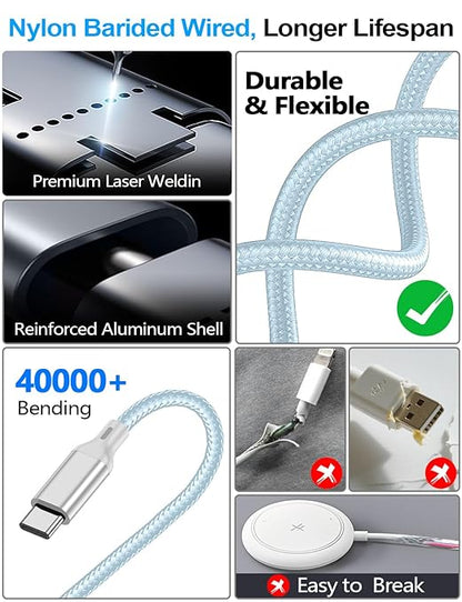 4-in-2 Charging Cable for Apple Watch Charger/Samsung/iPhone Charger,Car/Office/Camping/Travel Essentials,Type C Cable Multi Cord for iWatch Ultra/10-2/iPhone 16-11/Samsung S25-S20,iPad,airPods-Blue