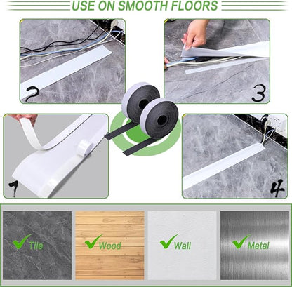 Floor Cable Covers - 20ft Oxford Fabric Cord Protector with Adhesive Hook & Loop,Waterproof Wire Storage Sleeve for Any Floor Surface,Durable Cable Management to Prevent Tripping Hazards (White, 20ft)