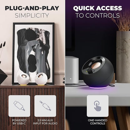 Creative Pebble SE Minimalist 2.0 USB-C Powered PC Speakers with RGB Lighting, 3.5 mm AUX-in, Up to 4.4W RMS Power for Computers and Laptops (White)
