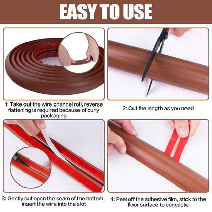 Floor Cord Cover Cavity 0.8"x0.37" Self Adhesive Cord Hider, 10FT Low Profile Cable Management, Extension Strip Protector for Wires, Prevent Cable Trips for Offices, Gyms, Exhibitions（Red Teak）