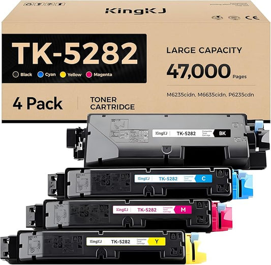 TK5282 TK-5282 Toner Cartridges 4-Pack High Yield Replacement for Kyocera TK-5282 TK-5282C TK-5282M TK-5282Y Compatible with ECOSYS P6235cdn P6235cidn M6235cidn M6635cidn Laser Printer Ink Black Color