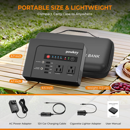 powkey Portable Power Station 200W, 146Wh Portable Solar Generator Battery Pack with 2 Pure Sine Wave AC Outlets/4 USB A/1 DC Port, Lithium Battery Backup Power Supply for Camping Travel Outdoor Home