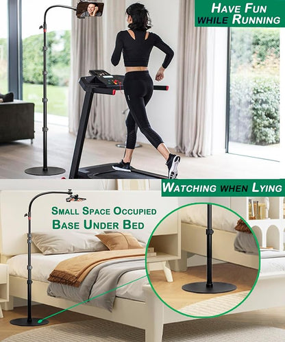 Phone Overhead Stand, Gooseneck Phone Floor Stand, Tall Video Cell Phone Mount with Height Adjustable Stand, Heavy Base, 360 Head, Works with iPhone 16, 16 Pro Max, 16 Plus, 15, 14, 13