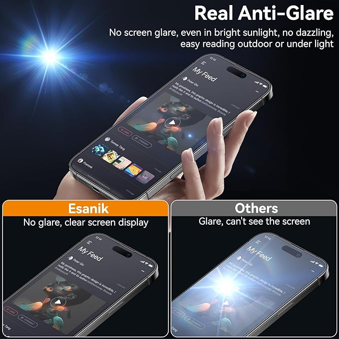 Esanik for iPhone 14 Pro Max Matte Glass Screen Protector [Auto-alignment] Anti-Glare & Anti-Fingerprint,Anti-Reflection,Bubble Free, Smooth as Silk, 2 Pack 9H Glass Screen Cover