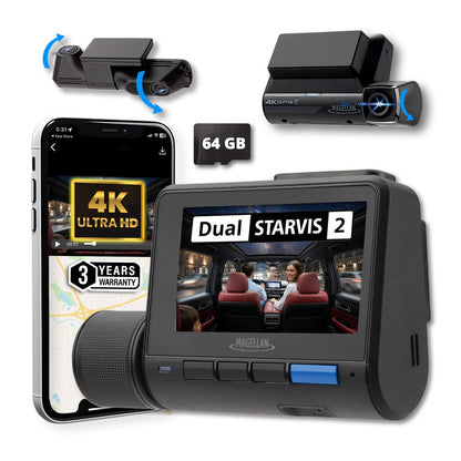 MAGELLAN DR50 3 Channel Dash Cam, 4K+2K Front Cabin Rear, Night Vision, Wide-Angle (170°), STARVIS 2 IMX678, Strong Mount, GPS, Wi-Fi App Control, 24H Parking Mode, Fatigue Alert, 64GB Card Included
